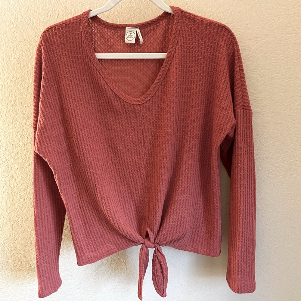 Rust Waffle V-Neck Shirt - M